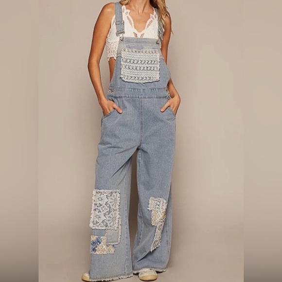 POL Denim - NEW POL : Adorable Blue Denim Overalls with unique Patchwork